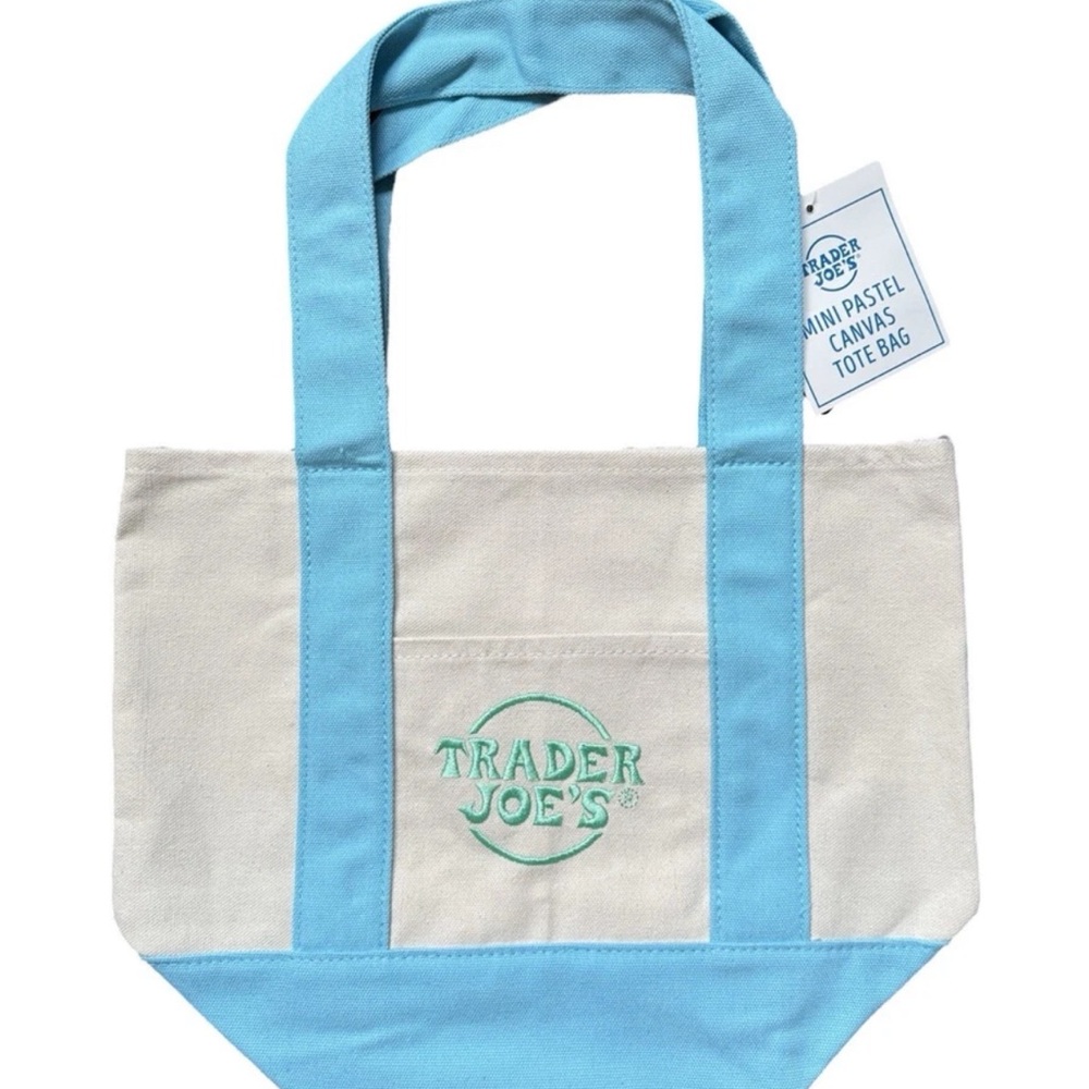 Trader Joe's mini Tote Bag in pastel Blue and Natural canvas